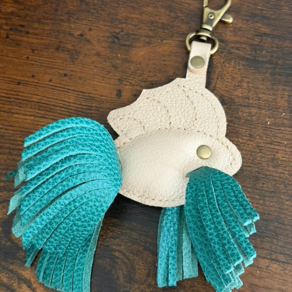 NEW Portland Leather Betta Fish Keychain in Pebbled Bone